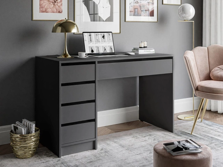 Biurko z pięcioma szufladami Melo antracyt mat