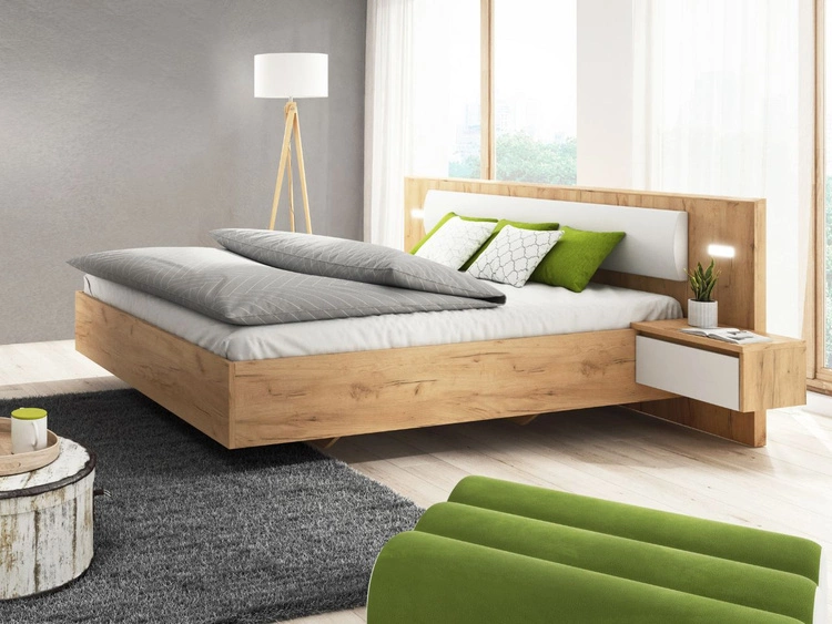 Łóżko drewniane 160 x200 Baffi Dąb Craft Złoty, Biały