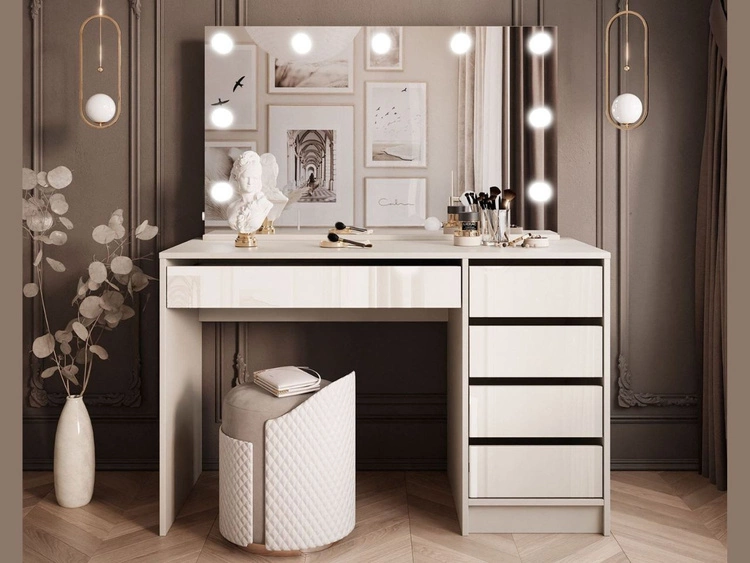 Toaletka z lustrem, szufladami i oświetleniem LED Melo Elite kaszmir połysk