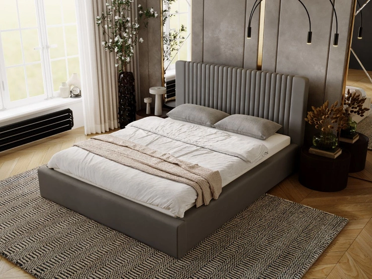 Łóżko tapicerowane z pojemnikiem i stelażem 120x200 Malmo Szary