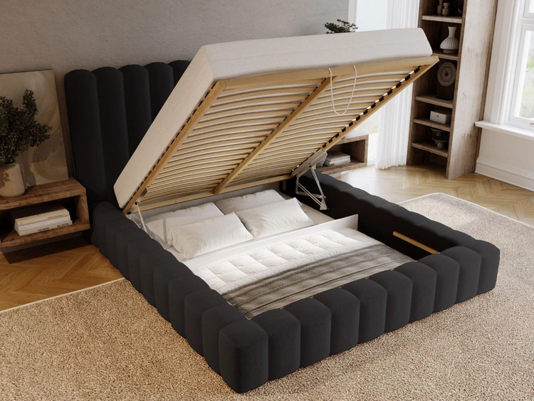 Łóżko tapicerowane z pojemnikiem i stelażem 120x200 cm Rotto Czarne