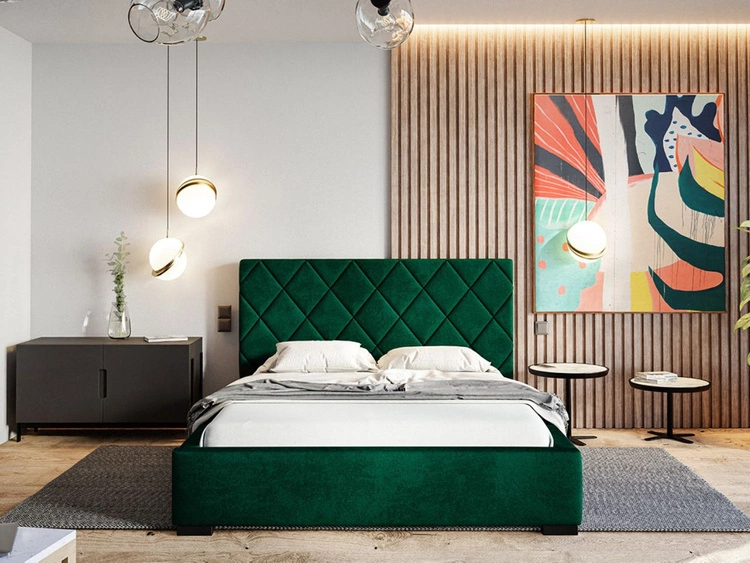 Łóżko tapicerowane z pojemnikiem i stelażem 180x200 Taranto Ciemnozielone