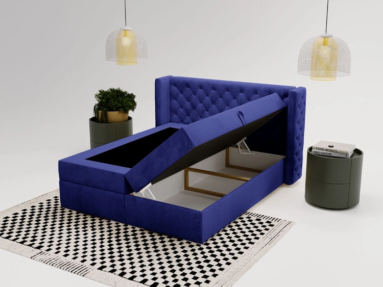 Łóżko kontynentalne z pojemnikiem na pościel 140x200 cm Lion Niebieskie