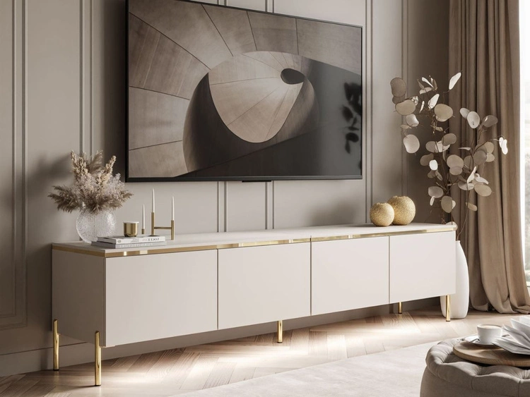 Szafka RTV w stylu glamour z oświetleniem LED Celle kaszmir mat