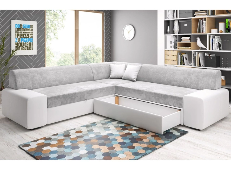 Narożnik L Prawy z funkcją spania i pojemnikiem Fresto Maxi Żółty, Biały