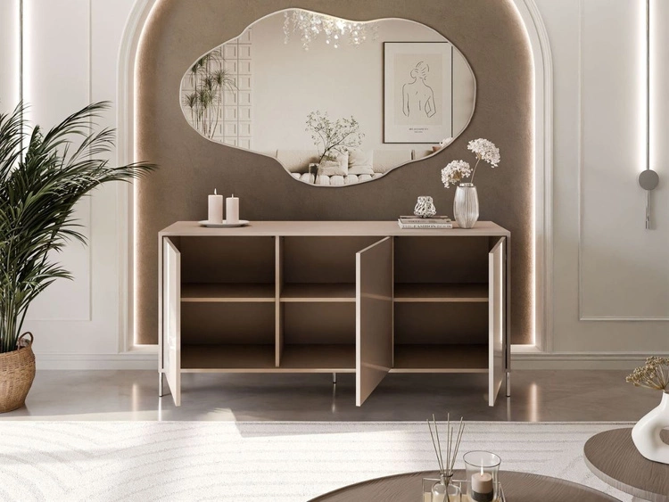 Trzydrzwiowa komoda 154 cm na srebrnych nogach Vivance kaszmir połysk