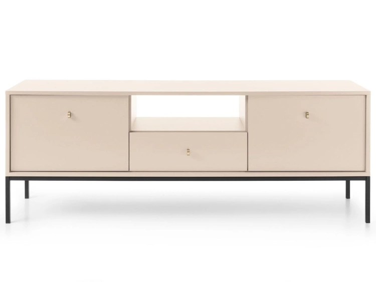 Szafka pod telewizor z szufladami i drzwiczkami na czarnych nóżkach Amor Beż piaskowy