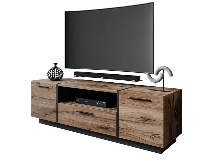 Szafka RTV w stylu loft z szafkami i szufladą Lunelie dąb Flagstaff