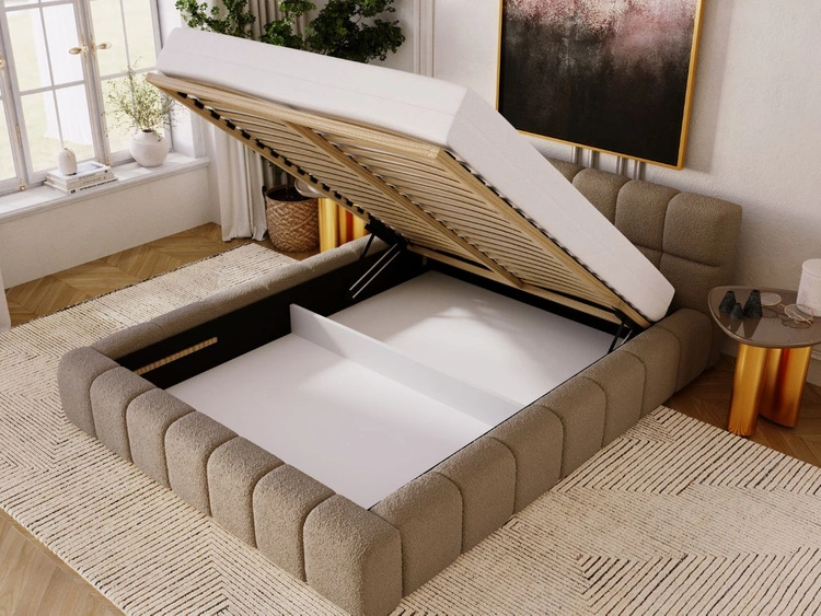 Łóżko tapicerowane z pojemnikiem i stelażem 120x200 Alicante Brązowe