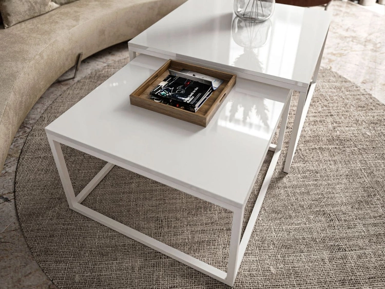 Stolik kawowy na białym stelażu Asumi Biały Połysk 40x46