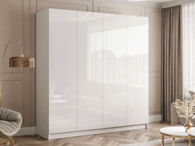 Szafa czterodrzwiowa z drzwiami uchylnymi Ameli Biały Połysk