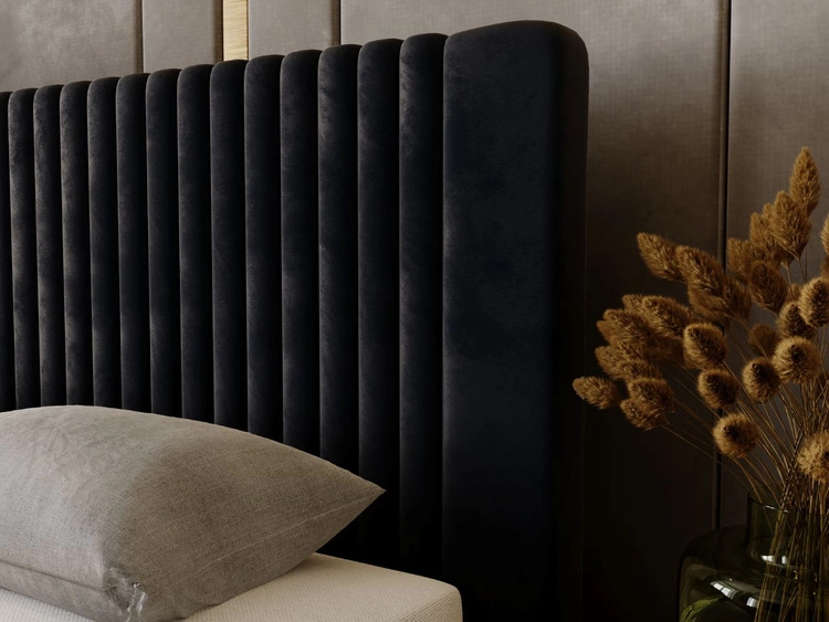 Łóżko tapicerowane z pojemnikiem i stelażem 200x200 Malmo Ciemny niebieski