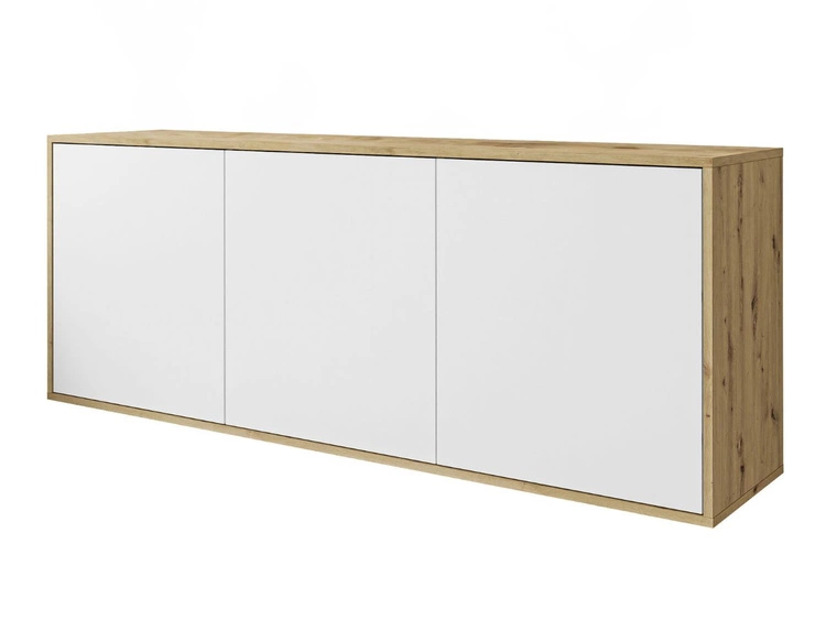 Trzydrzwiowa komoda 154 cm w stylu loft wisząca Vivance biały mat i dąb artisan