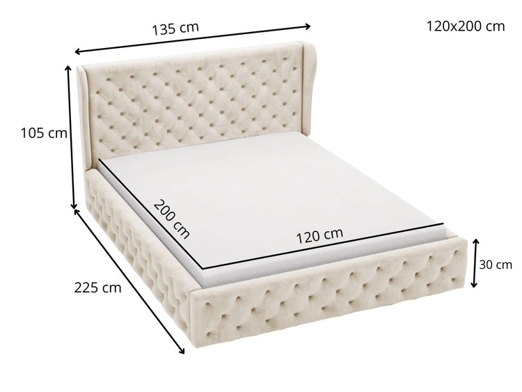 Łóżko tapicerowane z pojemnikiem na pościel i stelażem 120x200 Kingston Szare