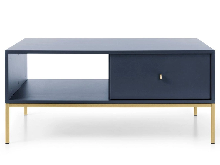 Stolik kawowy z szufladą na złotych nóżkach Amor Granatowy