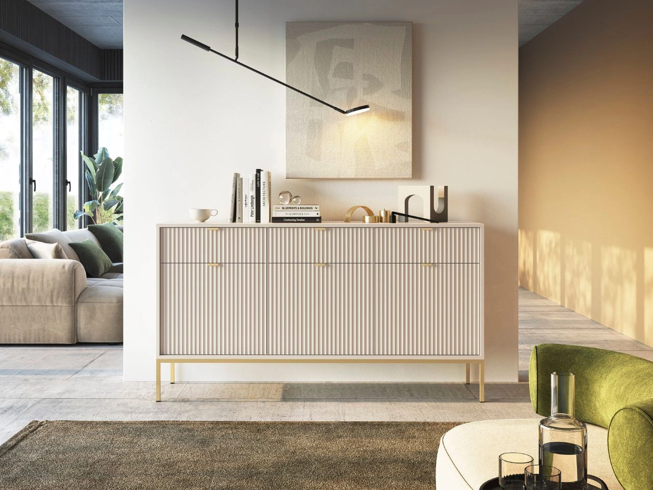 Komoda z drzwiami i szufladami Amber Kaszmir na złotych nogach