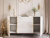 Dwudrzwiowa komoda 158 cm na złotych nóżkach z trzema szufladami Lunelie biały połysk