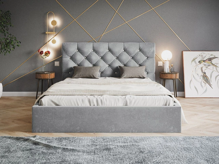 Łóżko tapicerowane z pojemnikiem i stelażem 160x200 Selva Jasny szary
