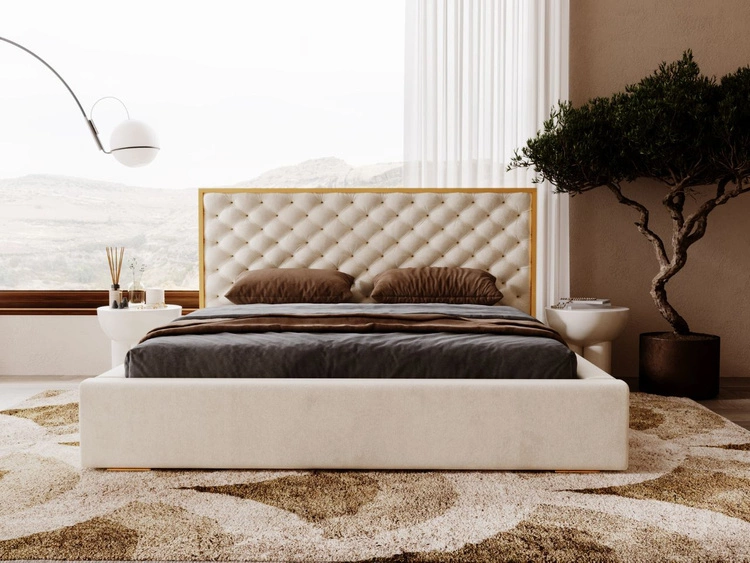 Łóżko tapicerowane z pojemnikiem i stelażem 140x200 Bonito Beżowy