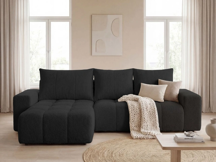 Narożnik L uniwersalny z funkcją spania i pojemnikiem Bresso Czarny