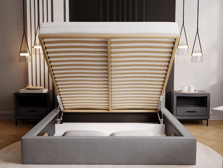 Łóżko tapicerowane z pojemnikiem i stelażem 180x200 Monaco Szare